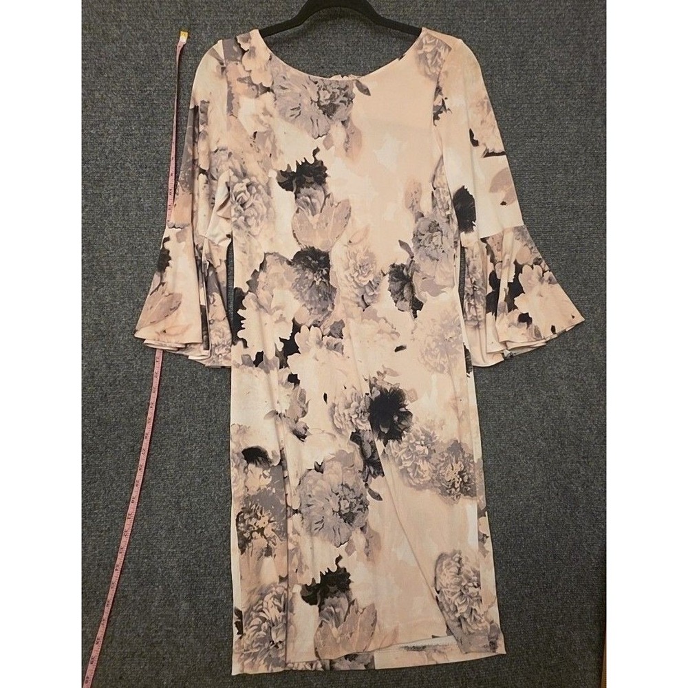 Calvin Klein Dress Womens L Pink Floral 3/4 Bell Sleeve Knee Length Shift